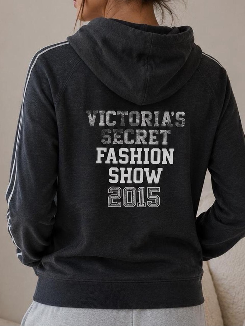 Victoria's Secret Charcoal Hoodie Jacket with White Graphic